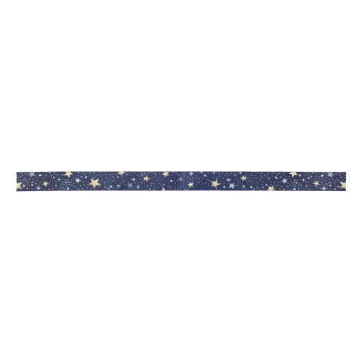 Blaue weiße und goldene Stars Matching Ribbon Satinband (Vorderseite)