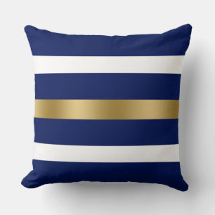 Blaue, weiße und goldene Streifen werfen Kissen