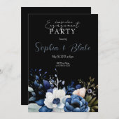 Blaue, weiße und grüne Blumen-Schwarz-Engagement-P Einladung (Vorne/Hinten)