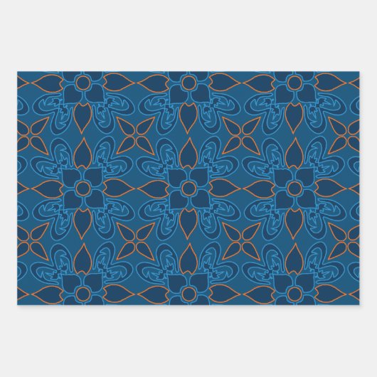 Blaue, weiße und orangefarbene Spanische Tile Geschenkpapier Set (Vorderseite 3)