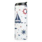 Blaue, weiße und rote nautische Bauweise Thermosbecher (Nach links gedreht)