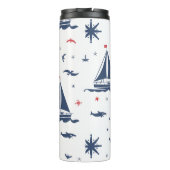 Blaue, weiße und rote nautische Bauweise Thermosbecher (Rückseite)