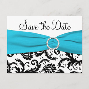 Blaue, weiße und schwarze Save the Date Postkarte