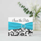 Blaue, weiße und schwarze Save the Date Postkarte (Stehend Vorderseite)