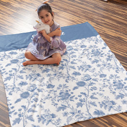 Blaue weiße Vintage-Blumenmuster mit personalisier Babydecke