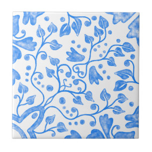 Blaue weiße Vintage originale einzigartige Aquarel Fliese