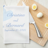 Blaue weiße Vögel Hochzeitskuchen Küchentuch (Viertel Falte)