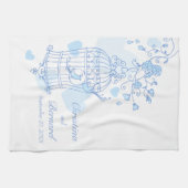 Blaue weiße Vögel Hochzeitskuchen Küchentuch (Horizontal)