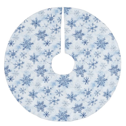Blaue weiße Weihnachts-Schneeflocken Polyester Weihnachtsbaumdecke (Vorderseite)
