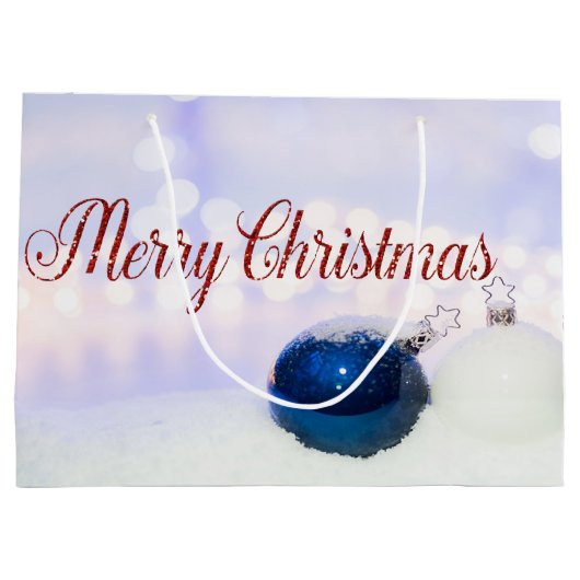 Blaue weiße Weihnachtsbälle, frohe Weihnachten Große Geschenktüte (Rückseite)