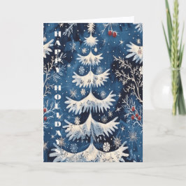 Blaue weiße Weihnachtsbaum-Feiertagskarte Karte