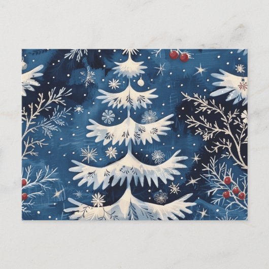 Blaue weiße Weihnachtsbaum-Weihnachtskarte Postkarte (Vorderseite)
