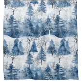 Blaue weiße Weihnachtsbäume Duschvorhang (Vorderseite)