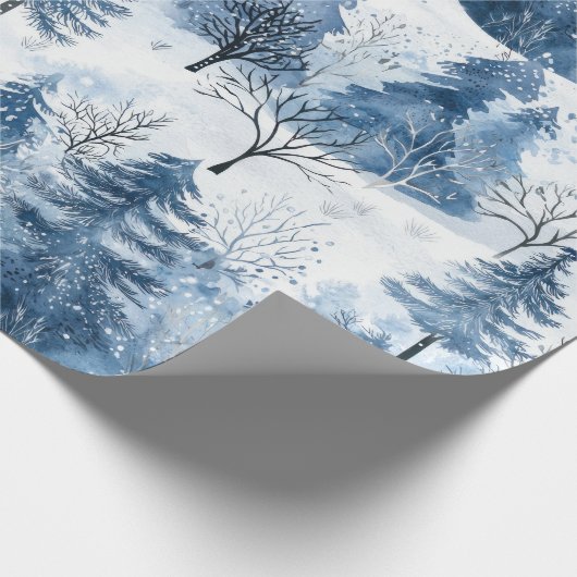Blaue weiße Weihnachtsbäume Geschenkpapier (Ecke)