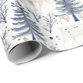 Blaue Weiße Weihnachtsbäume Hirsche Geschenkpapier (Rolleneckpunkt)