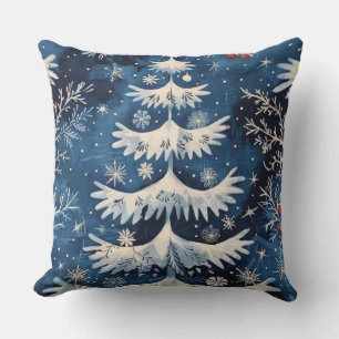Blaue weiße Weihnachtsbaume Holiday Throw Kissen