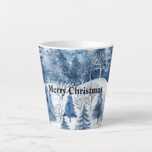 Blaue weiße Weihnachtsbäume Milchtasse (Vorderseite)