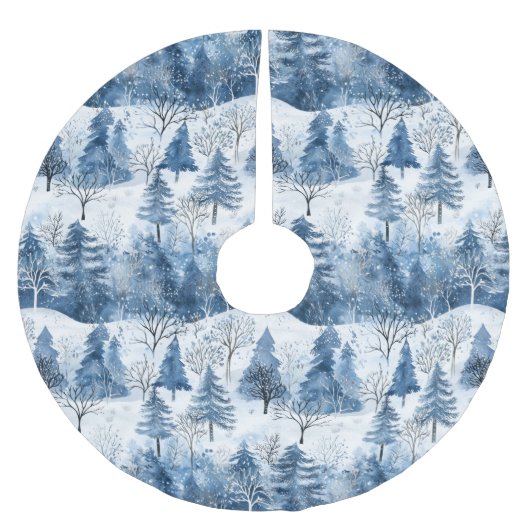 Blaue weiße Weihnachtsbäume Polyester Weihnachtsbaumdecke (Vorderseite)