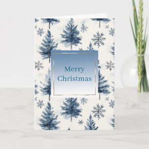 Blaue Weiße Weihnachtsbäume Schneeflocken Karte