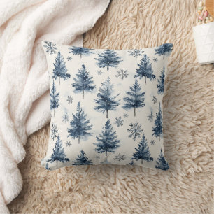 Blaue Weiße Weihnachtsbäume Schneeflocken Kissen