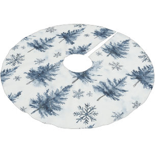 Blaue Weiße Weihnachtsbäume Schneeflocken Polyester Weihnachtsbaumdecke