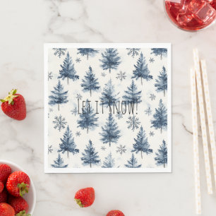 Blaue Weiße Weihnachtsbäume Schneeflocken Serviette