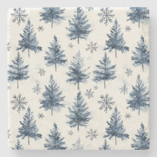 Blaue Weiße Weihnachtsbäume Schneeflocken Steinuntersetzer
