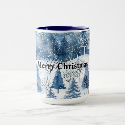 Blaue weiße Weihnachtsbäume Tasse (Zentrum)