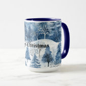 Blaue weiße Weihnachtsbäume Tasse (VorderseiteRechts)
