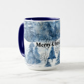 Blaue weiße Weihnachtsbäume Tasse (Vorderseite Links)
