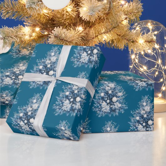 Blaue weiße Weihnachtsbaumen Geschenkpapier (Feiertage)