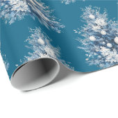 Blaue weiße Weihnachtsbaumen Geschenkpapier (Rolleneckpunkt)