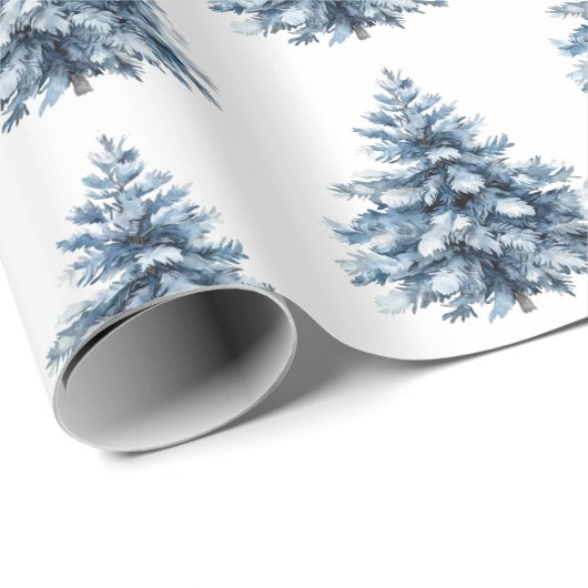 Blaue weiße Weihnachtsbaumen Geschenkpapier (Rolleneckpunkt)