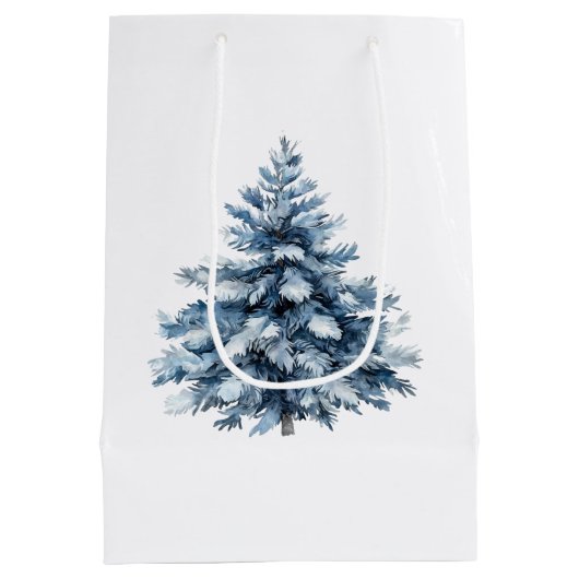 Blaue weiße Weihnachtsbaumen Mittlere Geschenktüte (Rückseite)