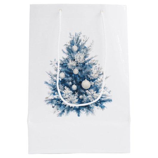 Blaue weiße Weihnachtsbaumen Mittlere Geschenktüte (Rückseite)