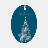 Blaue weiße Weihnachtsbaumen Ornament Aus Metall (Vorderseite Rechts)