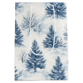 Blaue Weiße Weihnachtskiefern Mittlere Geschenktüte (Rückseite)