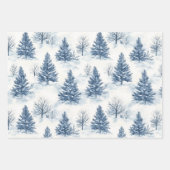 Blaue Weiße Weihnachtskiefern Schneeflocken Geschenkpapier Set (Vorderseite)