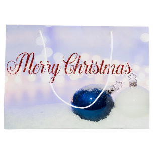 Blaue Weiße Weihnachtskugeln, Frohe Weihnachten Große Geschenktüte