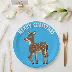Blaue Weiße Weihnachtsrentier Pappteller