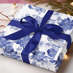 Blaue weiße Weihnachtsstrümpfe Handschuhe Floral Geschenkpapier