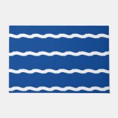 Blaue weiße Wellen Streifen nautisches Muster Fußmatte (Vorderseite)