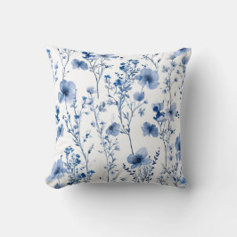 Blaue weiße Wildblumen Aquarell-Blumenmuster Kissen