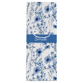 Blaue weiße Wildblumen-Blumen-Monogramm-Name Geschenktüte Für Weinflaschen