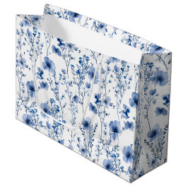 Blaue weiße Wildblumen-Wasserfarben-Blumen Große Geschenktüte