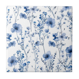 Blaue weiße Wildblumen-Wasserfarben-Blumenmuster Fliese