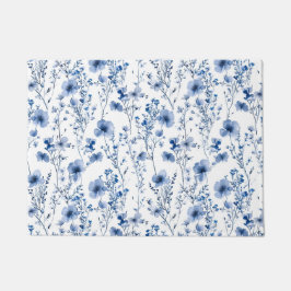 Blaue weiße Wildblumen-Wasserfarben-Blumenmuster Fußmatte