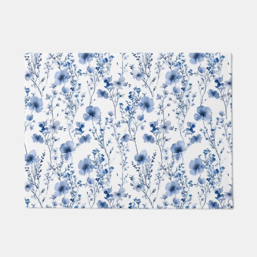 Blaue weiße Wildblumen-Wasserfarben-Blumenmuster Fußmatte (Vorderseite)