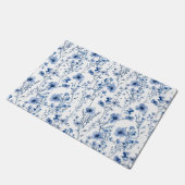 Blaue weiße Wildblumen-Wasserfarben-Blumenmuster Fußmatte (Schrägansicht)