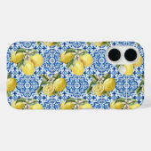 Blaue weiße Zitronenfliese mediterranes Muster Case-Mate iPhone Hülle (Rückseite (Horizontal))